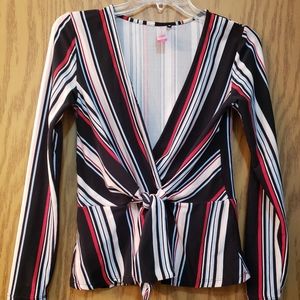 Very cute, long sleeved, striped blouse, peplum style